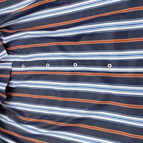 Janet Chung Blue Red White Striped Size Large Button down open shoulder - Picture 9 of 13